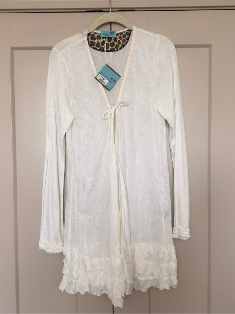 Letarte White Ruffle Tie-Front Lounge Cardigan